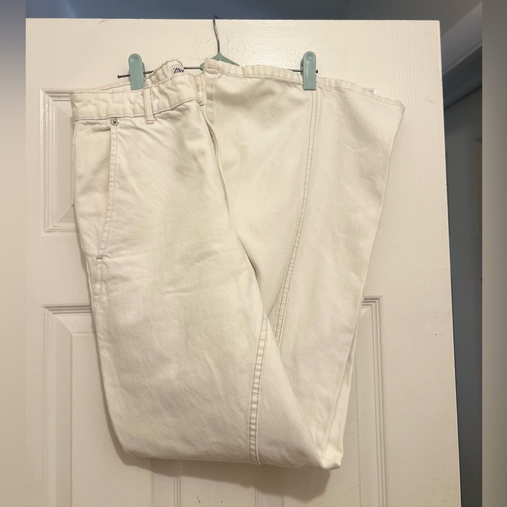 Zara white super wide leg jeans